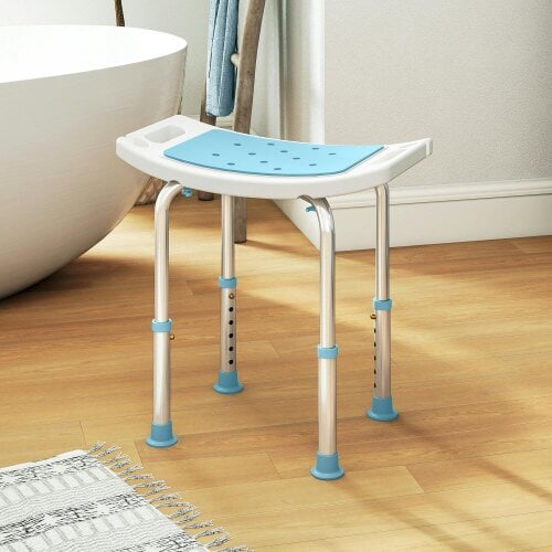 HOMCOM Adjust Aluminium Bath Stool Shower Non-Slip w/ Shower Hole, Turquoise - Turquoise