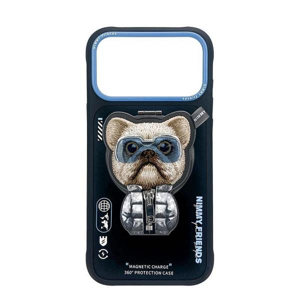 Nimmy Friends Nimmy Cool & Cute 2.0 Little Rich Tycoon Dog Case with MagSafe Stand for iPhone 17 Pro 6.3" Black Blue - N-YJKM-CXZJZH-IP17-PRO-07