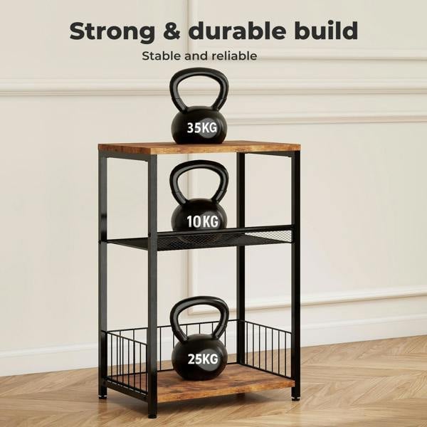 Levede Side Table Bedside End Table 3 Tier Metal Wood Storage Vintage Brown