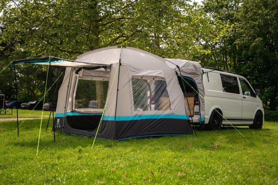 The Snug Poled photographed from the front left corner with canopy pitched out