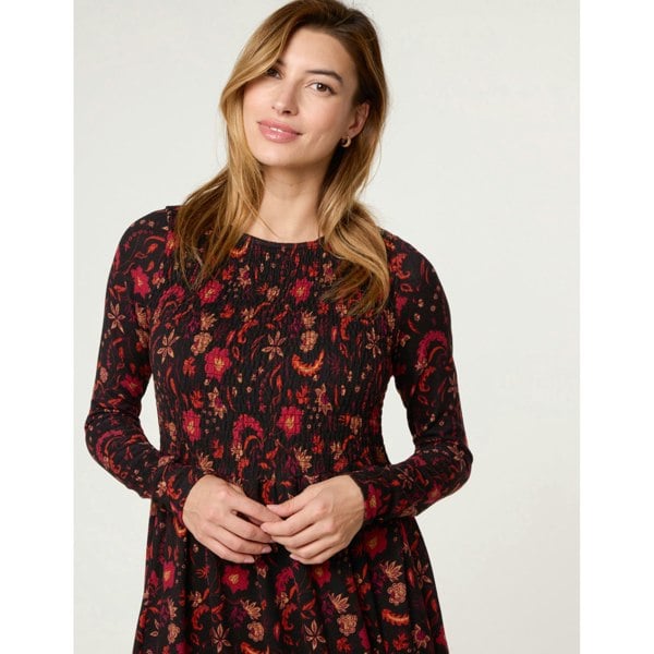 Blue Vanilla Frill High Neck Shirred Waist Paisley Dress