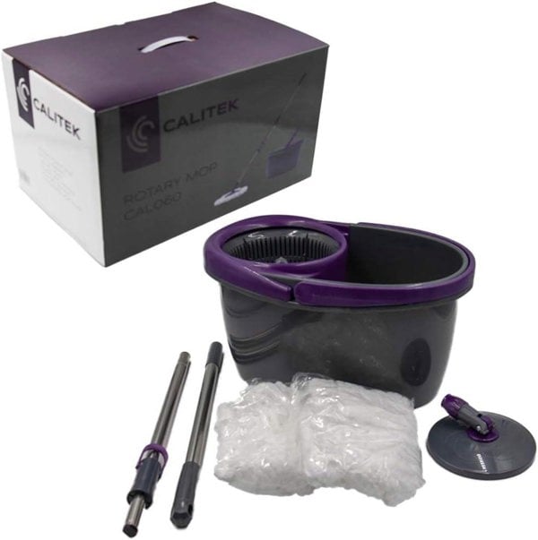 Calitek 360° Rotating Spin Mop and Bucket Set with 2 Microfibre Heads