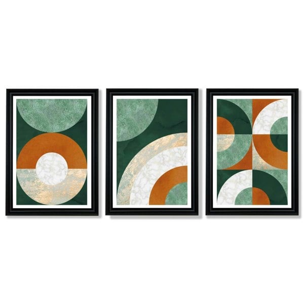 Set of 3 Orange and Green Abstract Framed Art Prints with Vermeer Black Frames