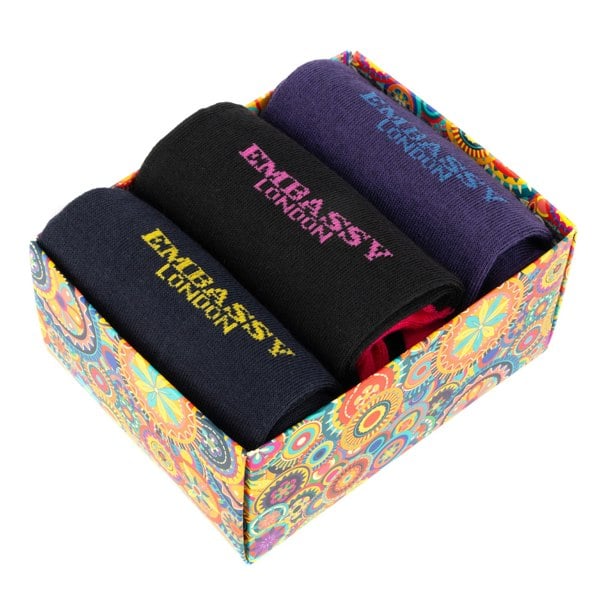 Embassy London Socktopus - Embassy Mix - Men's 3 pack cotton socks size UK 6 to 12 in brand emblem