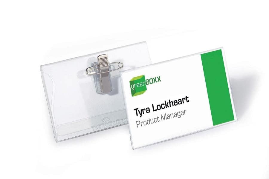 Durable COMBI CLIP Clip & Pin Name Badge Holders + Inserts | 50 Pack | 54 x 90mm