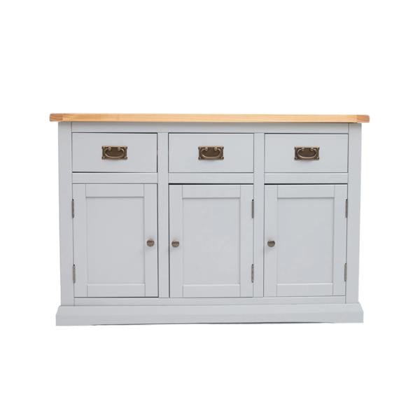 Loreo Light Grey 3 Drawer 3 Door Sideboard Brass Drop Handle