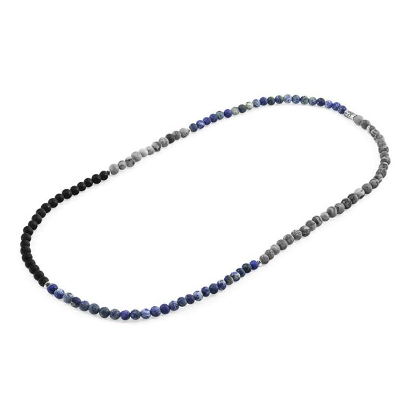 Anchor & Crew Blue Sodalite, Black Onyx and Grey Jasper Isaac Silver and Stone SKINNY Necklace x Wrap Bracelet 