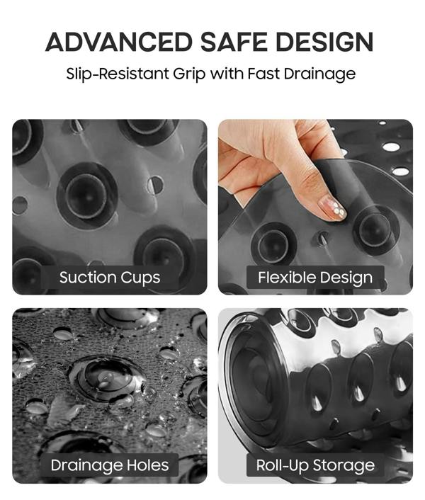 ADOV Corner Shower Mat, 54 x 54cm Curved Non Slip Bath Mat with Suction Cups and Drainage Holes