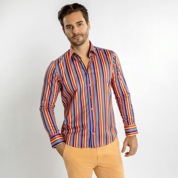 STRIPE MULTICOLOR PRINT SHIRT - Premium Men's Patterned Shirt by Claudio Lugli | Bold Design, Tailored Fit, Best Printed Shirts