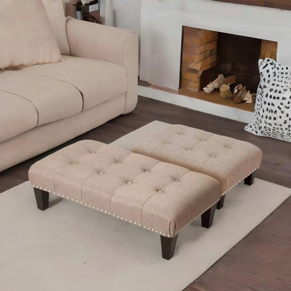 Rafaelo Mobilia Fabric Ottoman Footrest Stool Chair Beige
