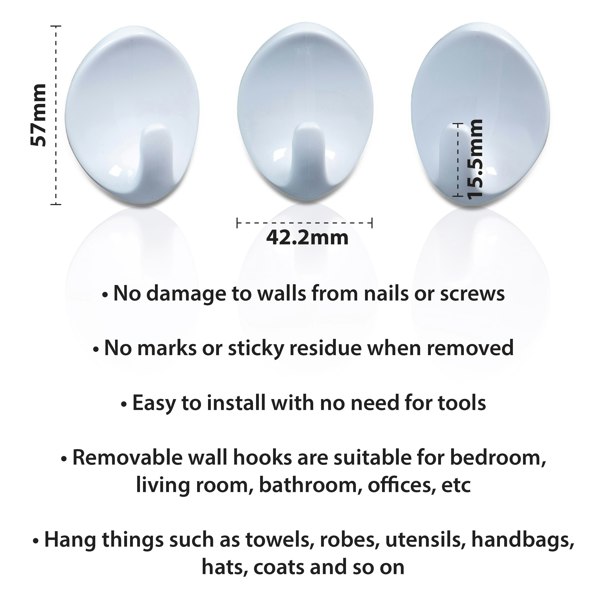 St Helens Self Adhesive Oval Shaped Plastic Hooks (Pack of 3)