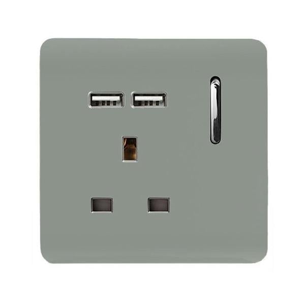 Trendi Switch 1 Gang USB 2100mA Plug Socket in Platinum Silver