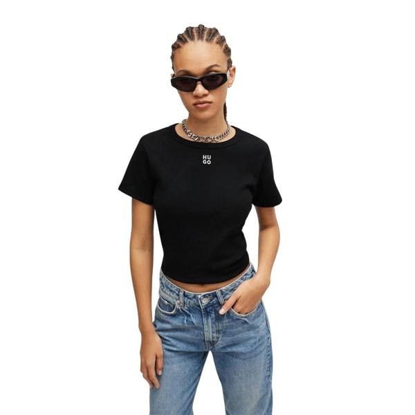 Hugo Womens/Ladies Embroidered Logo Regular T-Shirt - Black - 