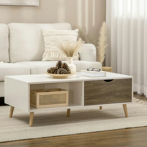 Wyld Haus Nanola Wood White  and Grey Coffee Table With 2 Drawers