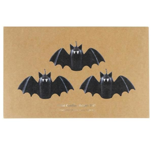 Kraft presentation box for set of three black bat Halloween candles