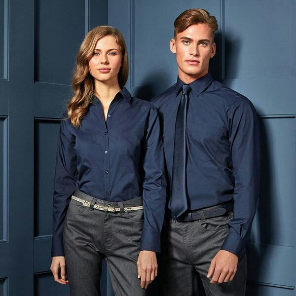 Premier Mens Premier Poplin Long-Sleeved Formal Shirt - Navy