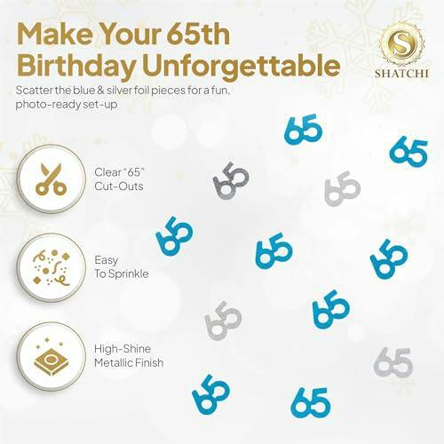 65th Birthday Blue & Silver Metallic Confetti Pack for Party Table Decoration image 5