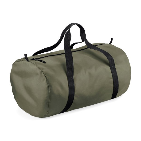 BagBase Packaway Barrel Bag / Duffle Water Resistant Travel Bag (32 Litres) - Olive Green / Black