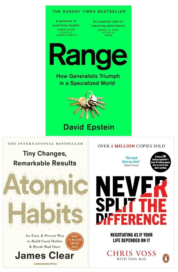 Range, Never Split the Difference and Atomic Habits 3 Books Set