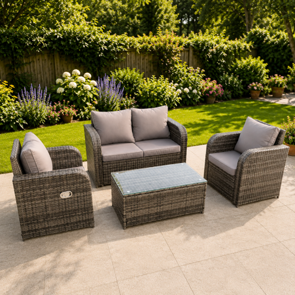 Fimous Dark Grey Mix PE Wicker Rattan Garden Furniture Set Sofa Set Reclining Adjustable Chair 4 Seater