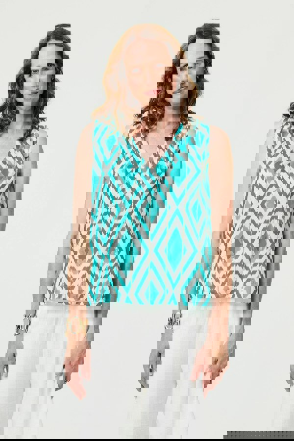 Green | Geo Print V-Neck Sleeveless Relaxed Top
