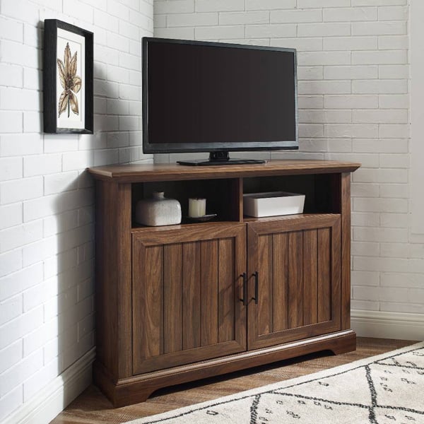 Centurion Supports SAVANNAH True-Corner-Friendly Walnut 6-Shelf Luxury Cabinet Suitable for Flat Screen TVs up to 50"