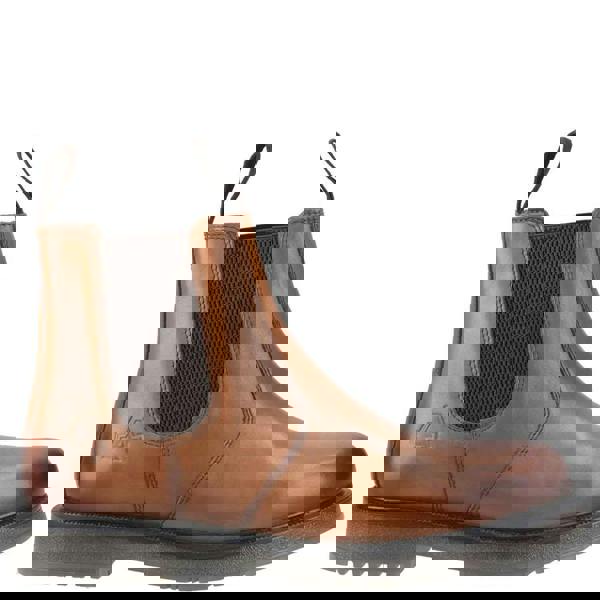 Amblers Wells Mens Pull On Leather Chelsea Dealer Ankle Boots, brown leather slip-on boots with elastic side panels and pull tabs for easy wearing.