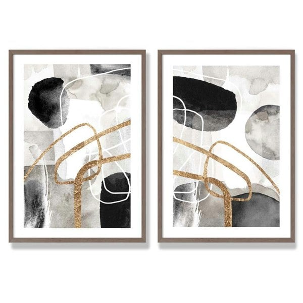 Sage Green Geometric Pineapple Fruit Set of 2 Art Prints with Walnut Frame