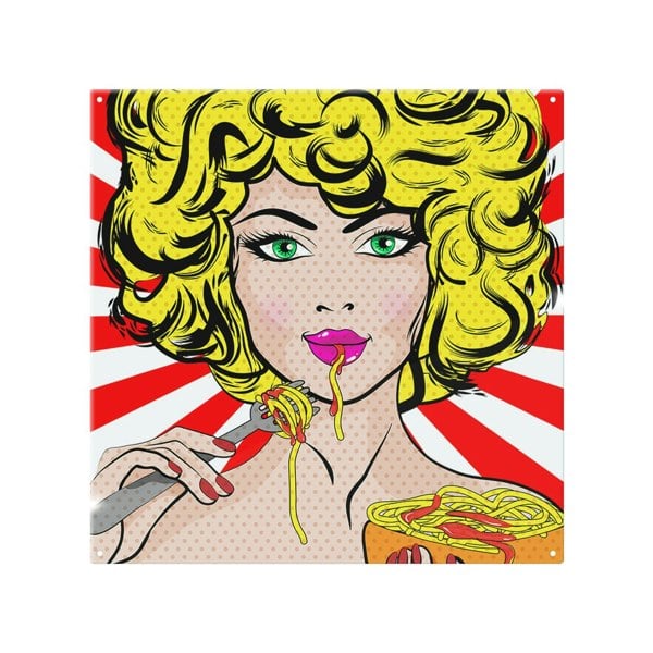 Benjamin Tate Design Pop Art Young woman Eating Spaghetti Designer Splash Back