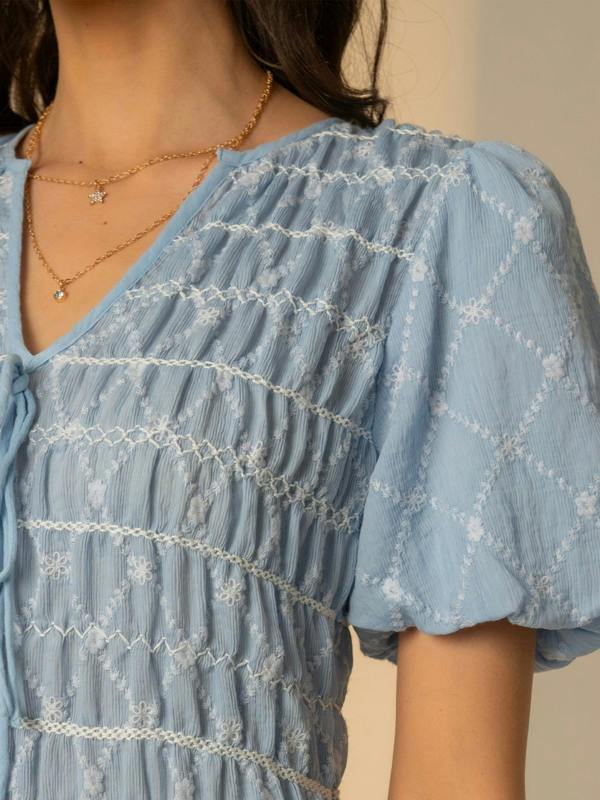 Rose & Nancy Belle Blue Embroidered Mini Dress&nbsp;