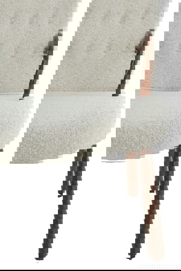 Living and Home Netural Bouclé Armchair and Footstool Set with Wooden Legs