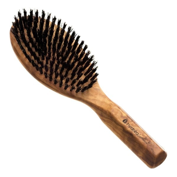 Hydréa London Premium Olive Wood Styling Hair Brush with Pure Boar Bristles – Smooth & Shine