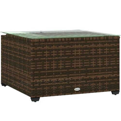 Wyld Haus Nolone Brown Rattan Outdoor Glass Top Side Table