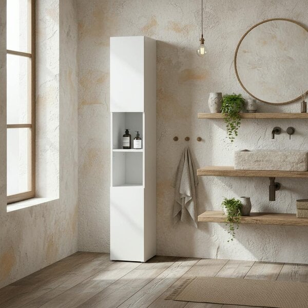 Wyld Haus Yoco High Gloss White Freestanding Bathroom Storage Cabinet With Doors And Adjustable Shelves