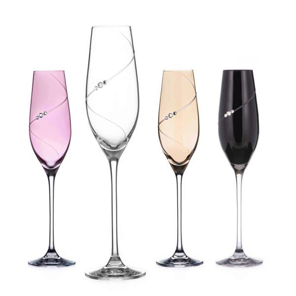 Diamante Coloured Silhouette Champagne Flutes Adorned with Swarovski Crystals – Set of 4