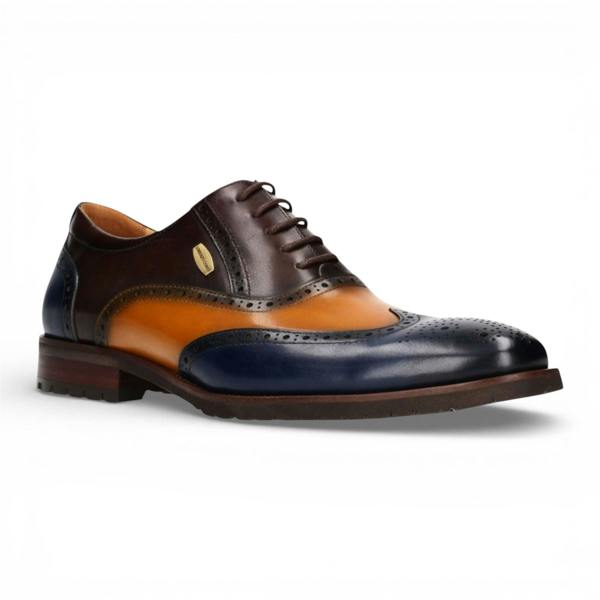 Laura Vita Lorenzo Conti Men's Blue Brown Leather Brogue Oxford DressShoes - Antonin 01