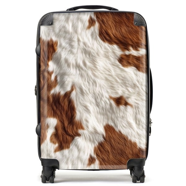 Warren Reed Brown White Cow Hide Print Suitcase