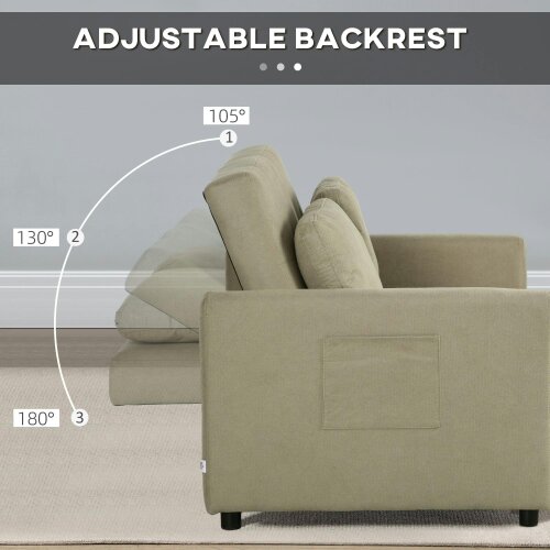 Wyld Haus Venido Loni Beige Fabric 2 Seater Sofa Bed With Side Pockets And Cushions