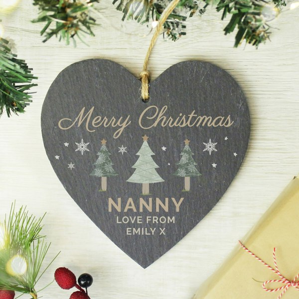 Personalised Memento Company Personalised Christmas Tree Slate Heart Ornament
