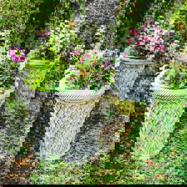 Large Wicker Pattern Stone Plant Pot