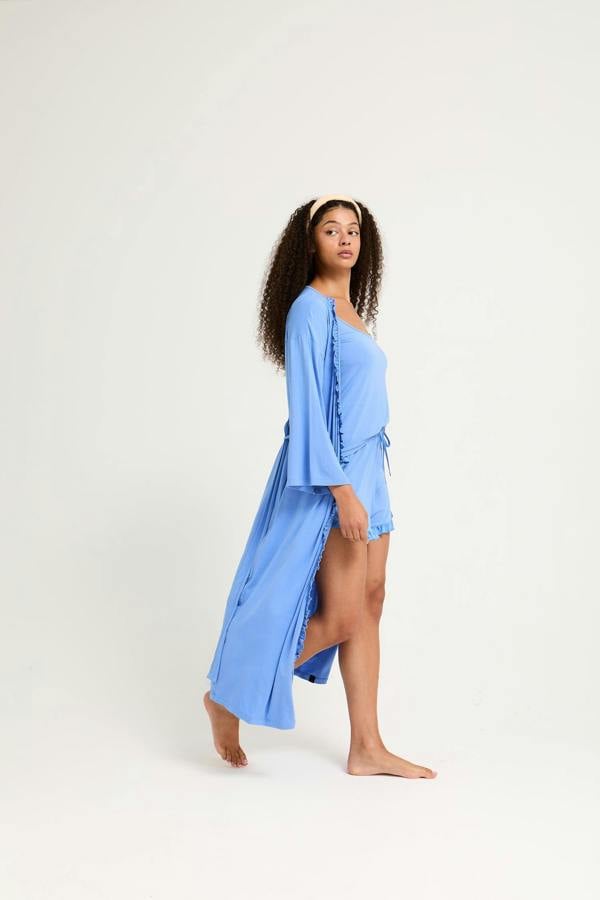 Bamboo Frill Kimono in Cornflower Blue - Wholesale - Robes