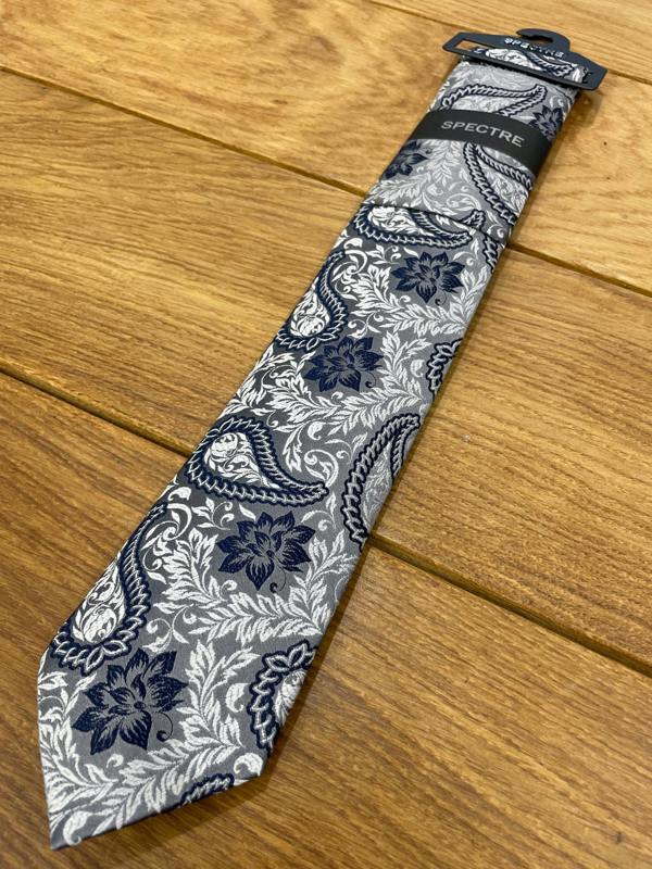 Spectre Flowers Tie & Pocket Square - Grey / Navy / Silver