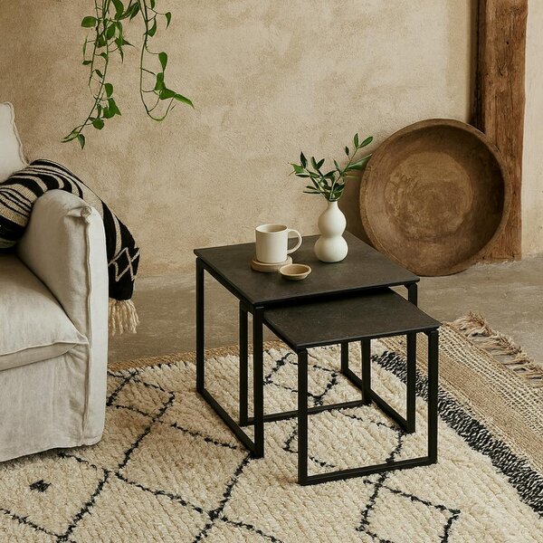 Wyld Haus Durban Square Black Ceramic Nesting Coffee Table Set