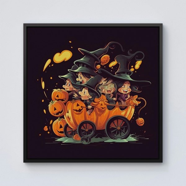 Warren Reed A Magical Pumpkin Carriage Framed Canvas