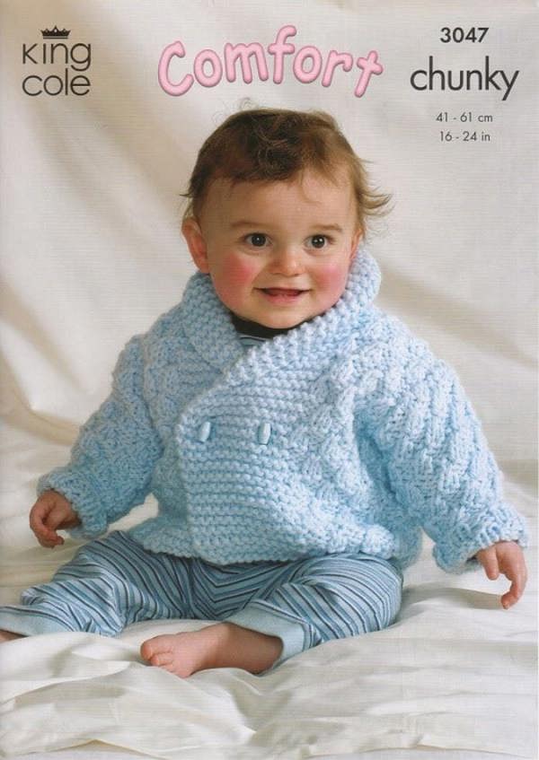 King Cole Comfort Knitting Pattern 3047, Jackets, Cardigans, Sweaters for Baby, 16 - 24 Inches - Intermediate