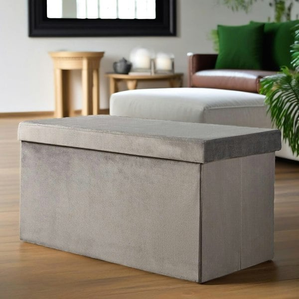 Rafaelo Mobilia Ottoman Storage Box Foldable Grey Velvet