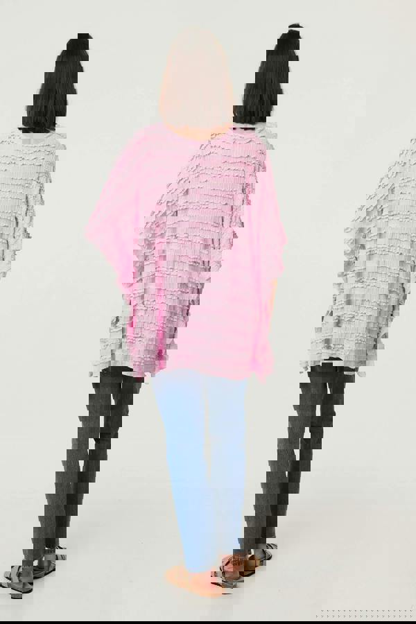 Pink | Textured 3/4 Batwing Sleeve Relaxed Top