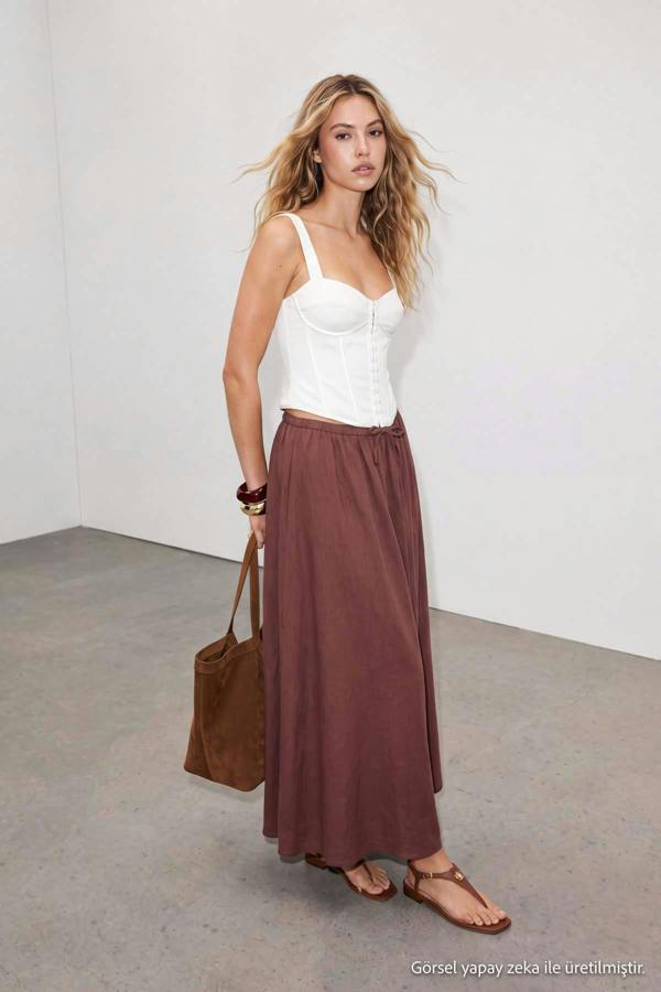 Elasticated Waist Drawstring Long Tiered Skirt