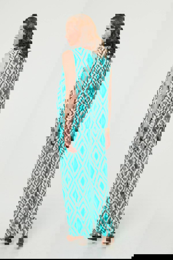 Green | Geo Print V-Neck Sleeveless Relaxed Top
