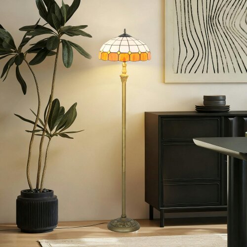 Wyld Haus Rakelo Metal And Glass Bronze And Orange Tiffany Style Floor Lamp With Handcrafted Stained Shade